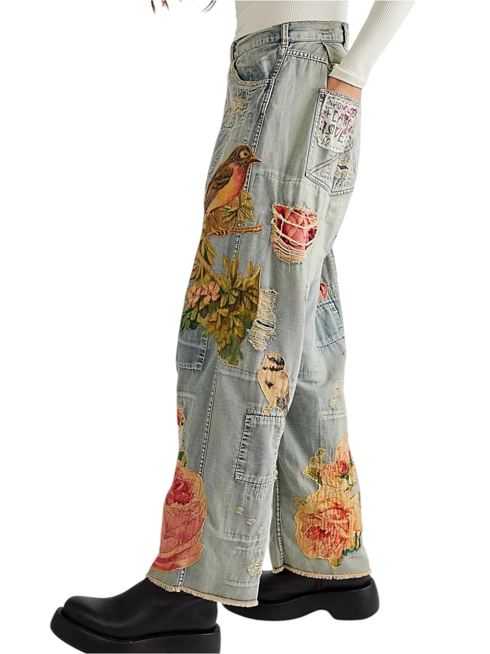 Magnolia Pearl Bird Lover Miner Denims 415 Washed Indigo Appliqué Jeans - Picture 8 of 10